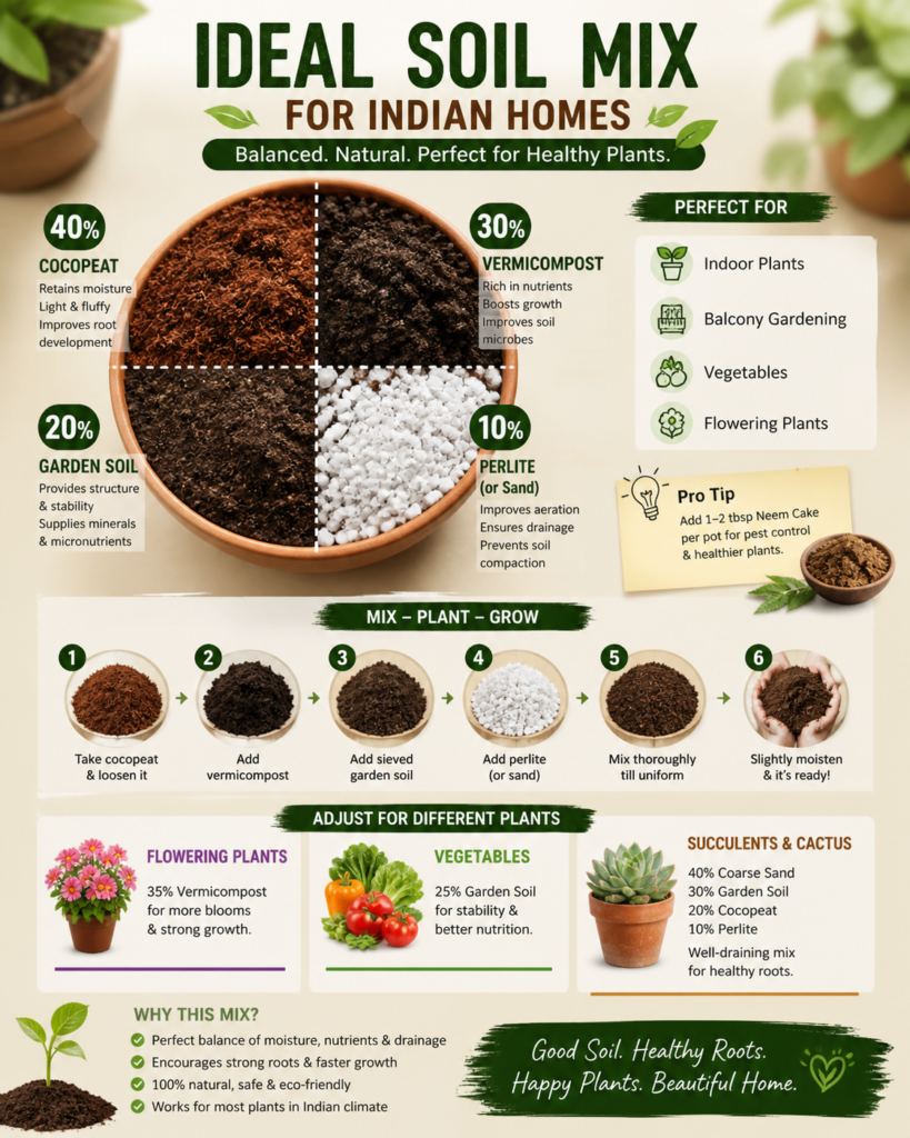 “Healthy plant growing in best soil mix for home gardening in India”