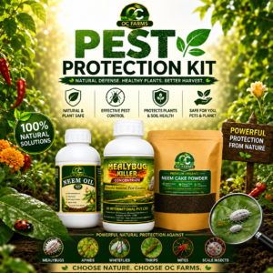 OC Farms pest protection complete plant care kit including neem oil 3000ppm 250ml mealybug killer 250ml and neem cake powder 1kg